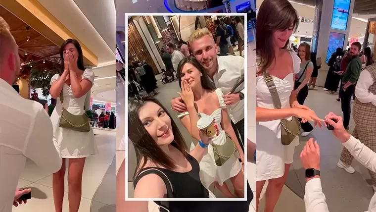 Нижнекамский футболист сделал предложение своей девушке в самом большом торговом центре мира