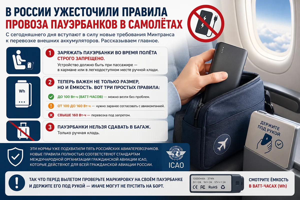 Новые правила провоза пауэрбанков в самолете