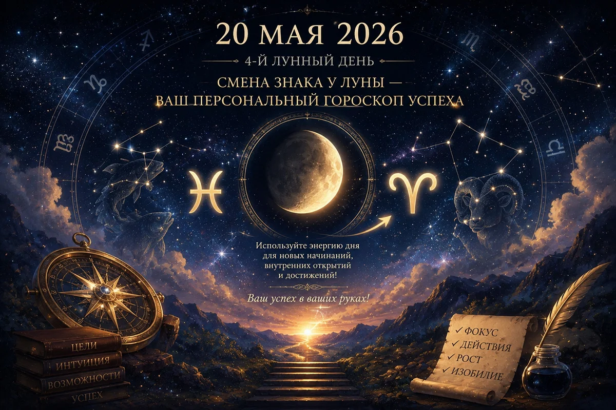 20 мая 2026: 4-й лунный день и смена знака у Луны — ваш персональный гороскоп успеха