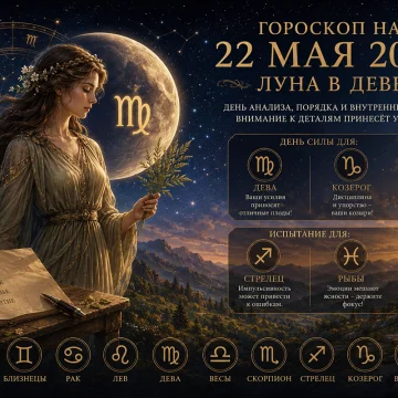 Гороскоп на 22 мая 2026: Луна в Деве — день силы для Дев и Козерогов, испытание для Стрельцов и Рыб